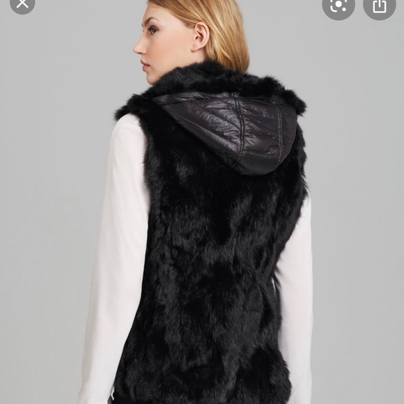 BCBG Hooded Reversible Rabbit Fur Hooded Vest - Picture 2 of 12